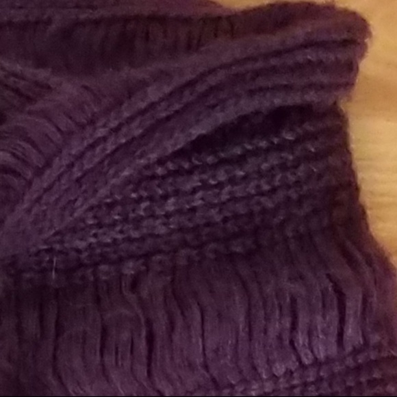 Dark Eggplant Purple Knit Scarf with Poms - Picture 2 of 6